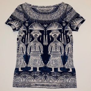 Tory Burch Navy and White Patterned Short Sleeve Tee